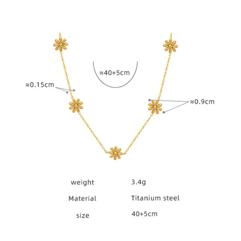 Stainless Steel Daisy Charms Necklace for Girls Plated Waterproof Collar