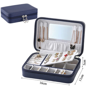Portable Jewelry Box Organizer Travel Case Zipper Storage Display Leather