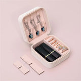 Portable Jewelry Box Organizer Travel Case Button Leather Storage