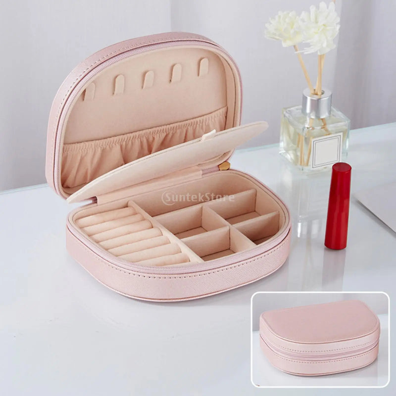 Portable Jewelry Box Organizer Display Travel Case Button Leather Storage