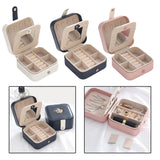 Portable Jewelry Box Organizer Display Travel Case Button Leather Storage