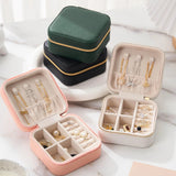Portable Jewelry Box Organizer Display Travel Case Button Leather Storage