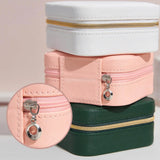 Portable Jewelry Box Organizer Display Travel Case Button Leather Storage