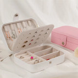 Portable Jewelry Box Organizer Display Travel Jewelry Case Button Leather