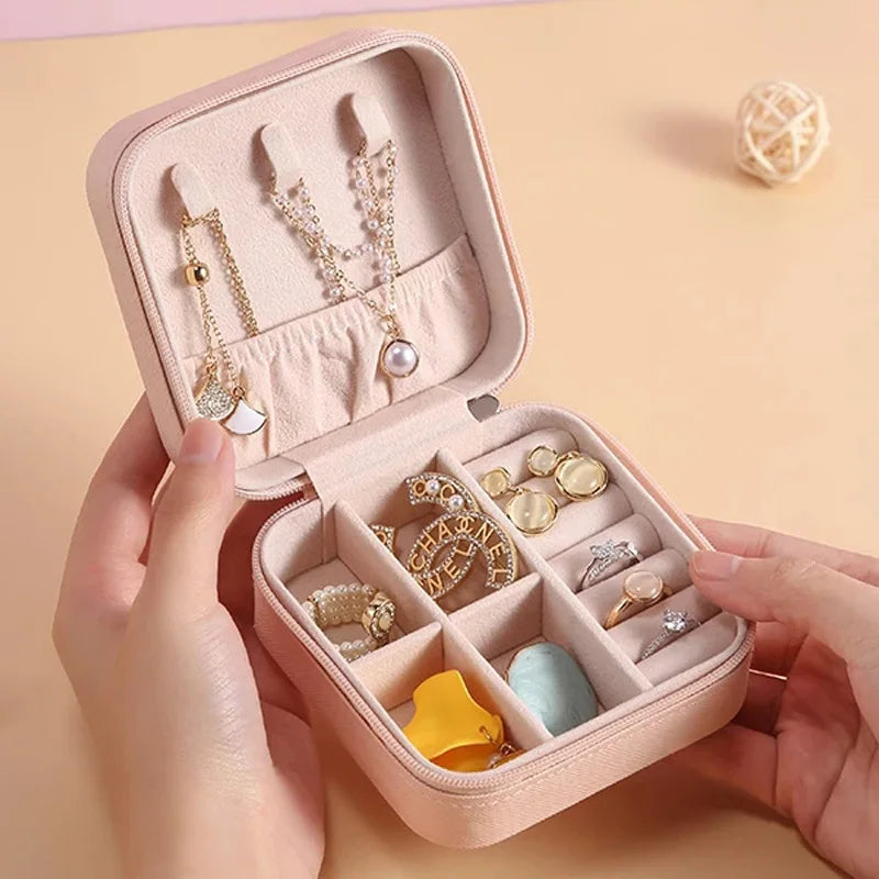 Portable Jewelry Storage Box Candy Leather Organizer Zipper Case