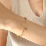 CZ Baguette Heart Charm Bracelet PVD Plated Stainless Steel