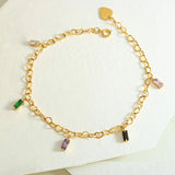 CZ Baguette Heart Charm Bracelet PVD Plated Stainless Steel