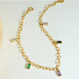 CZ Baguette Heart Charm Bracelet PVD Plated Stainless Steel