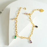 CZ Baguette Heart Charm Bracelet PVD Plated Stainless Steel