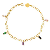 CZ Baguette Heart Charm Bracelet PVD Plated Stainless Steel