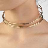 Punk Silver Torques Choker Necklace for Women Geometric Metal Collar