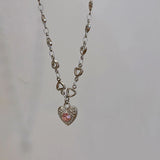 Goth Pink Heart Pendant Necklace Y2K Charm Choker