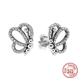 925 Silver Bee Flowers Feather Zircon Heart Earrings