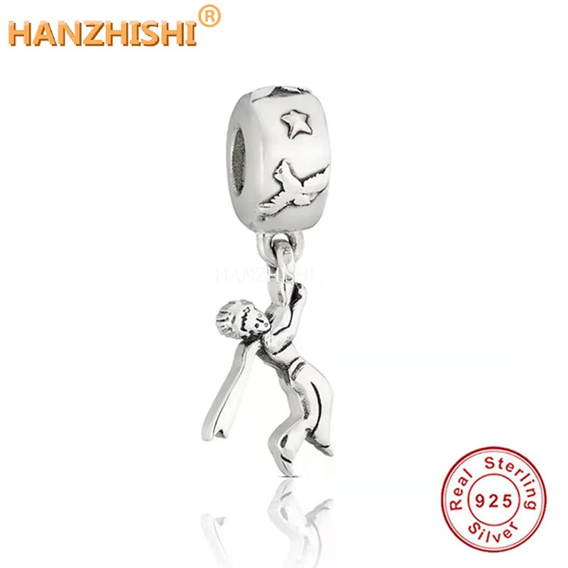 925 Silver Boy Pulling Bar Dangle Charms Beads for Bracelet Necklace