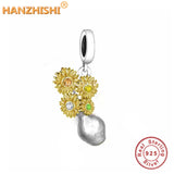 925 Silver Flower Bottle Dangle Charm Beads for Bracelet Necklace