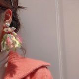 Red Flower Beaded Earrings Contrast Tassel Earrings