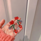 Red Flower Beaded Earrings Contrast Tassel Earrings