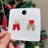 Red Love Bow High-end Earrings Female Temperament and Fashionable Earrings