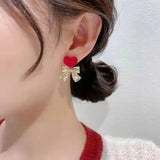 Red Love Bow High-end Earrings Female Temperament and Fashionable Earrings