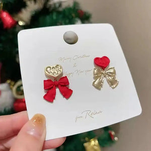 Red Love Bow High-end Earrings Female Temperament and Fashionable Earrings