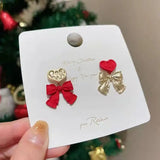 Red Love Bow High-end Earrings Female Temperament and Fashionable Earrings