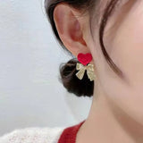 Red Love Bow High-end Earrings Female Temperament and Fashionable Earrings