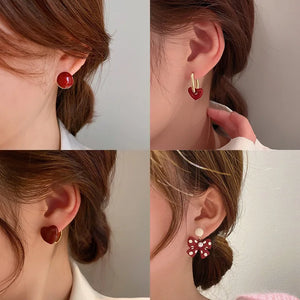 Red Bow Earrings Good Luck Retro Festive Love Earrings