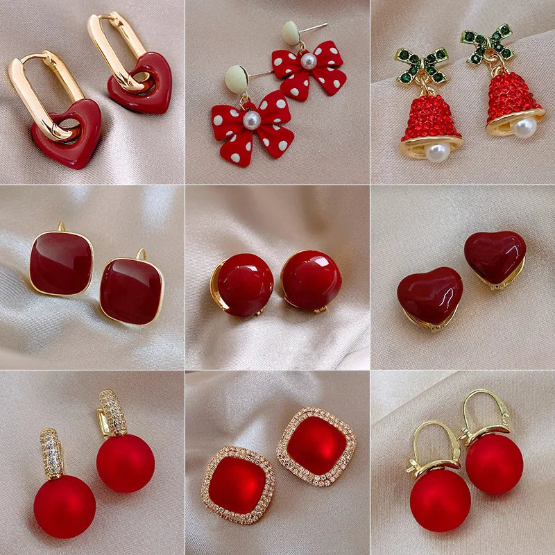 Red Bow Earrings Good Luck Retro Festive Love Earrings