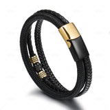 Men's Leather Titanium Bracelet with Zircon Stainless Steel Magnetic Buckle
