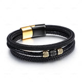 Men's Leather Titanium Bracelet with Zircon Stainless Steel Magnetic Buckle