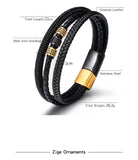 Men's Leather Titanium Bracelet with Zircon Stainless Steel Magnetic Buckle