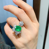 Paraiba Simulation Emerald Open Rings Silver CZ Inlay Wedding Bridal Ring