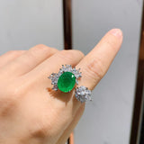 Paraiba Simulation Emerald Open Rings Silver CZ Inlay Wedding Bridal Ring