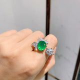 Paraiba Simulation Emerald Open Rings Silver CZ Inlay Wedding Bridal Ring