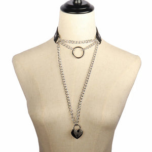 Retro Personalized Ladies Necklace PU Leather Love Ring O Neck Necklace