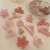 Pink Flower Resin Hairpin Geometric Ponytail Clip