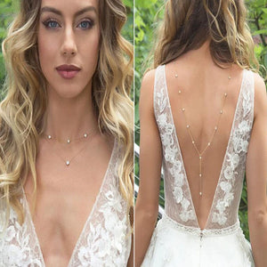 Rhinestone Inlaid Long Bridal Back Chain Wedding Jewelry Necklace