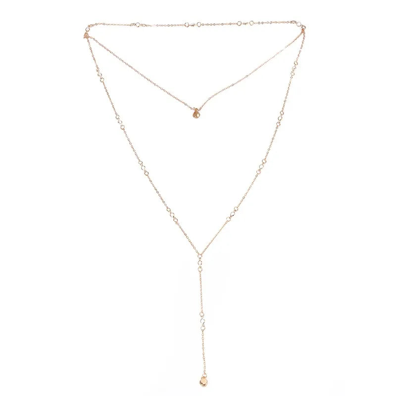 Rhinestone Inlaid Long Bridal Back Chain Wedding Jewelry Necklace