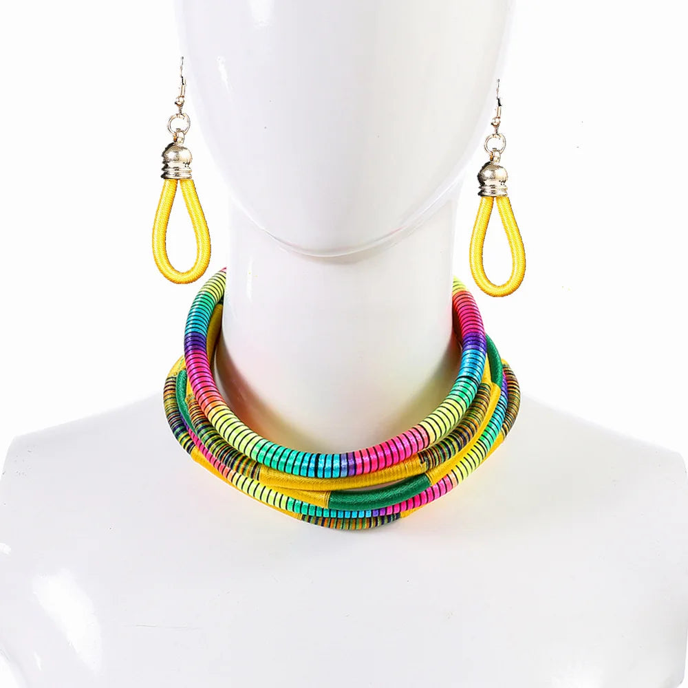 Colorful Rope Necklace Earrings Set for Girls