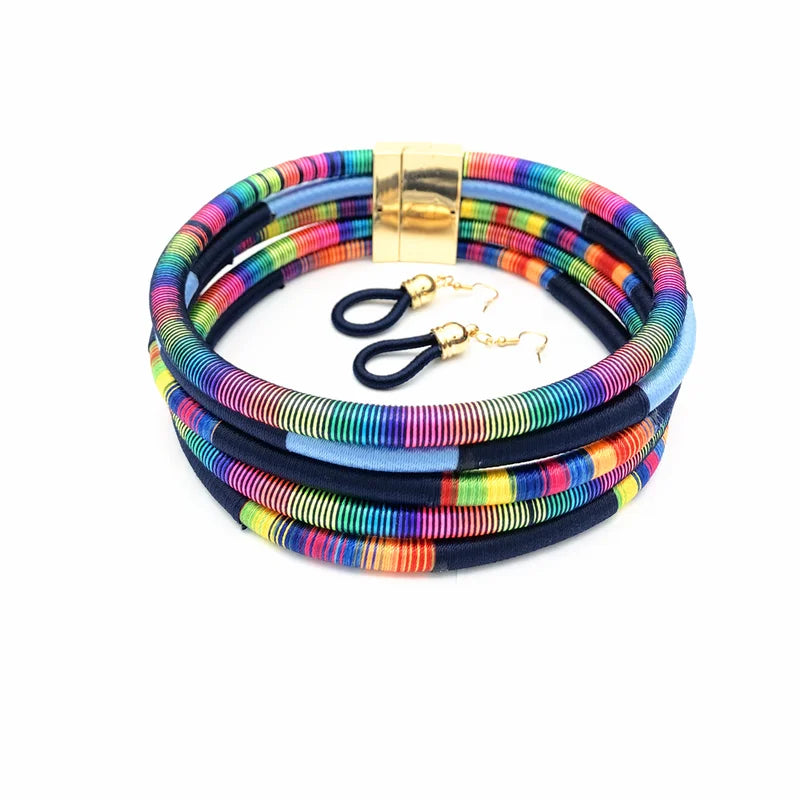 Colorful Rope Necklace Earrings Set for Girls