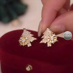 Snowflake Christmas Tree Stud Earrings S925 Silver Needle High Earrings