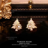 Snowflake Christmas Tree Stud Earrings S925 Silver Needle High Earrings