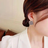 Houndstooth Fabric Square Earrings S925 Silver Needle Earrings
