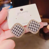 Houndstooth Fabric Square Earrings S925 Silver Needle Earrings