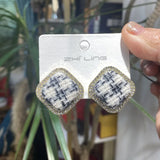 Houndstooth Fabric Square Earrings S925 Silver Needle Earrings