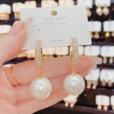S925 Silver Needle Zircon Pearl Earrings Elegant and Chic