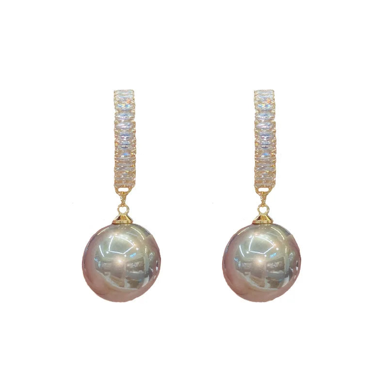 S925 Silver Needle Zircon Pearl Earrings Elegant and Chic