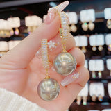 S925 Silver Needle Zircon Pearl Earrings Elegant and Chic