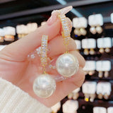 S925 Silver Needle Zircon Pearl Earrings Elegant and Chic