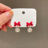 S925 Silver Needle Red Bow Snowflake Stud Earrings Retro Earrings Women
